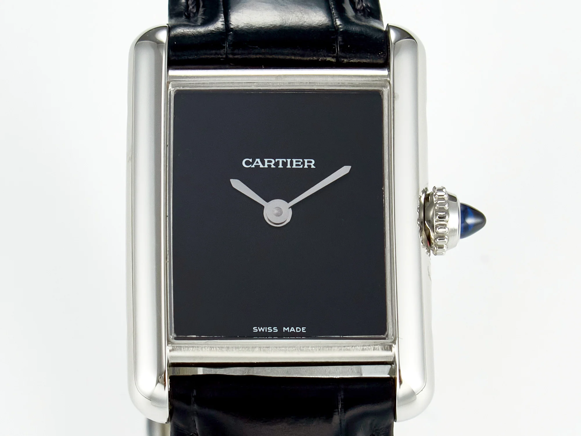 Tank Must Small SS 29mm DRF 1:1 Best Edition Black Dial on Black Leather Strap Swiss Quartz
