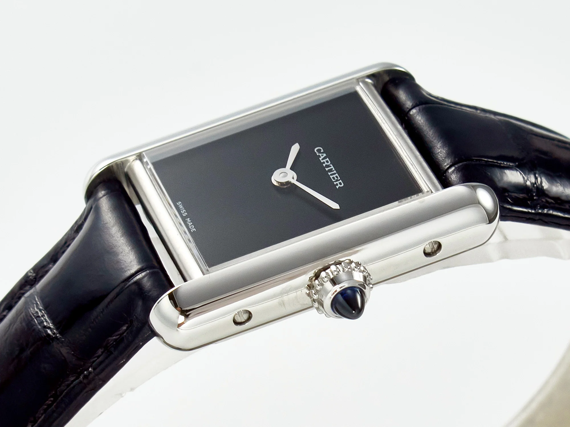 Tank Must Small SS 29mm DRF 1:1 Best Edition Black Dial on Black Leather Strap Swiss Quartz
