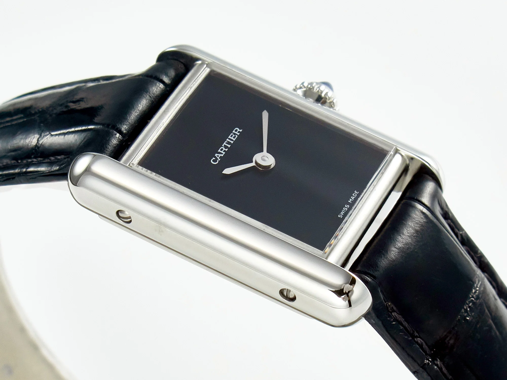 Tank Must Small SS 29mm DRF 1:1 Best Edition Black Dial on Black Leather Strap Swiss Quartz
