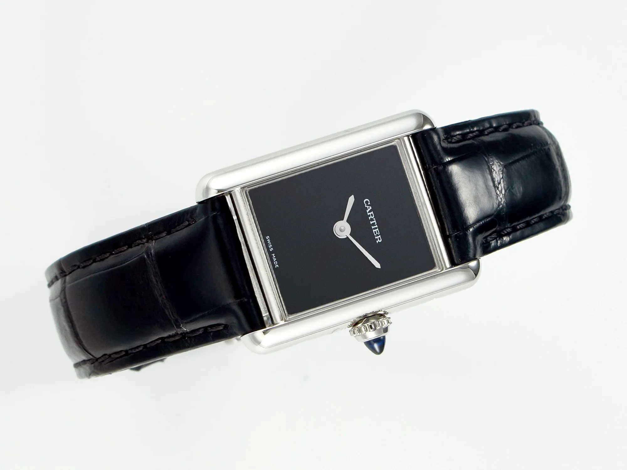 Tank Must Small SS 29mm DRF 1:1 Best Edition Black Dial on Black Leather Strap Swiss Quartz