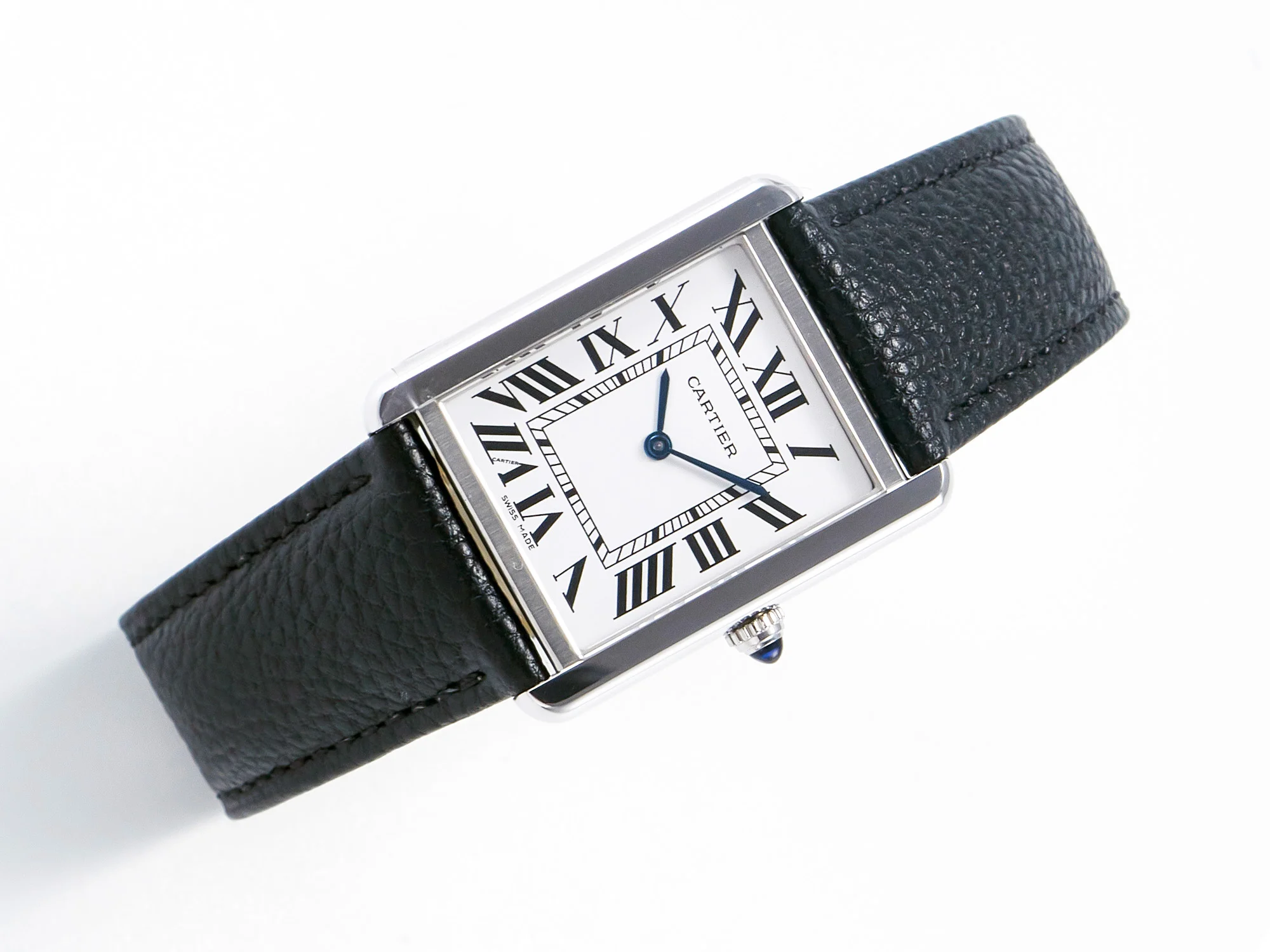 Tank Solo Ladies 33.7mm SS AF 1:1 Best Edition White Dial on Black Leather Strap Ronda Quartz