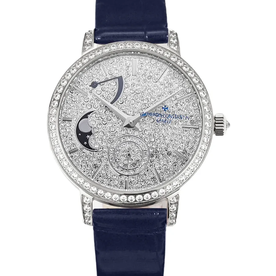 Traditionelle Moon Phase Diamond Paved Dial in White Gold