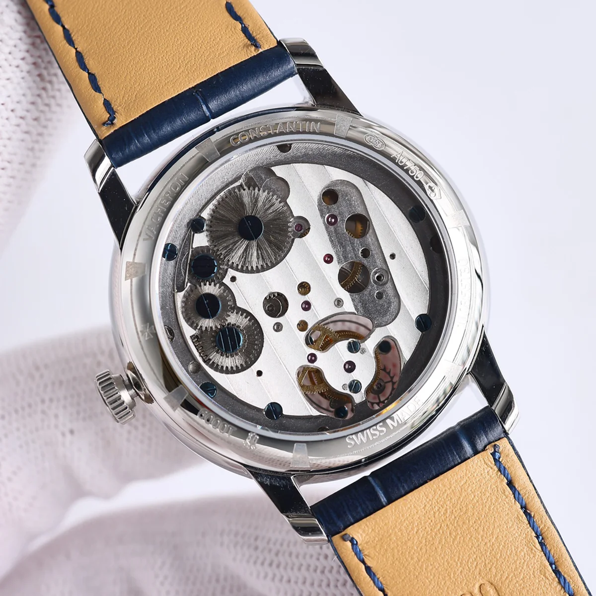 Traditionelle Tourbillon in Steel on Blue Leather Strap