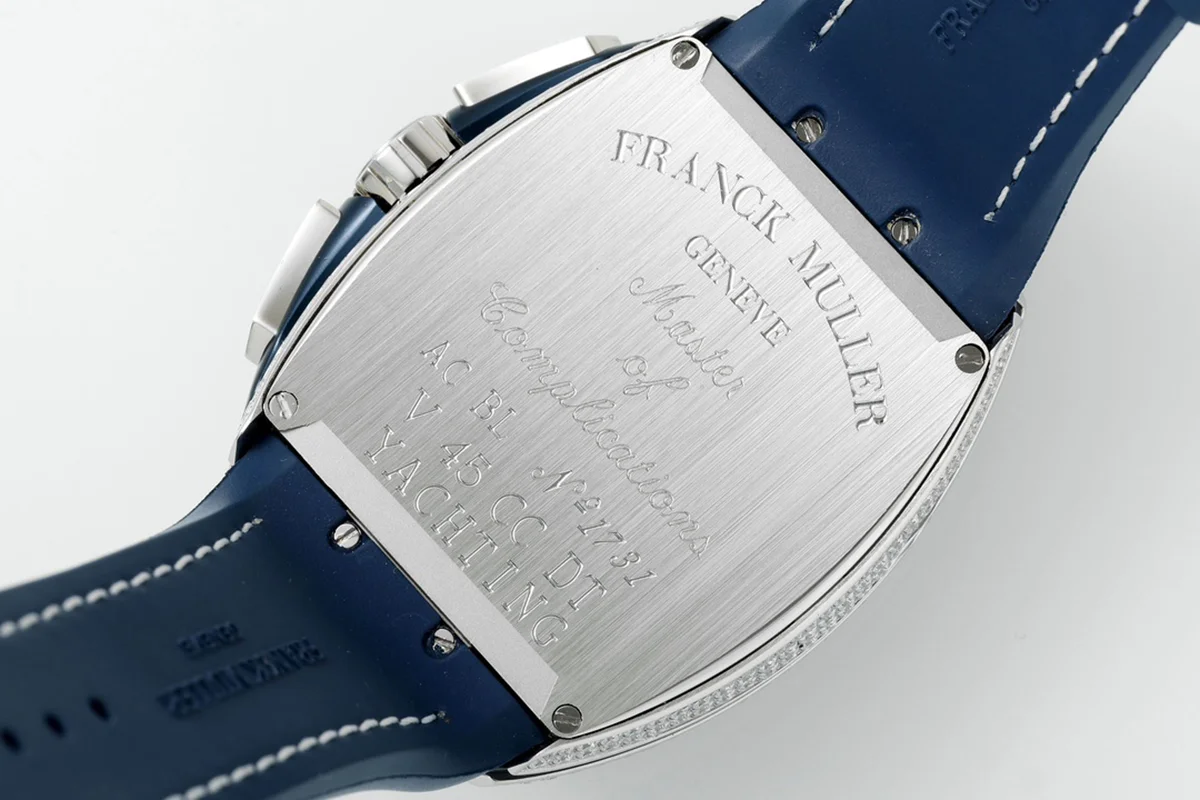 Vanguard V45 Chronograph Blue/White Dial with Diamond Marker and Diamond Bezel in Steel on Leather Strap