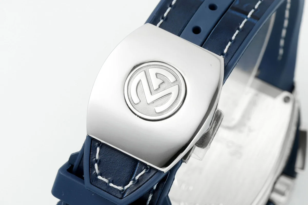 Vanguard V45 Chronograph Blue/White Dial with Diamond Marker and Diamond Bezel in Steel on Leather Strap