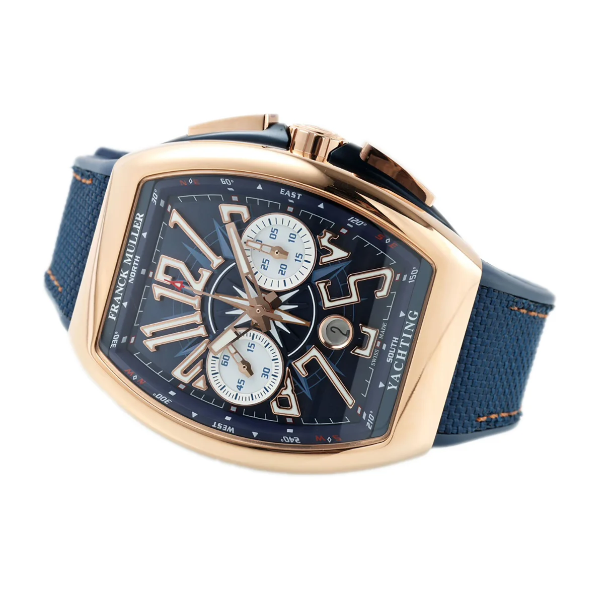 Vanguard V45 Chronograph Blue/White Dial with White Marker in Rose Gold on Leather Strap