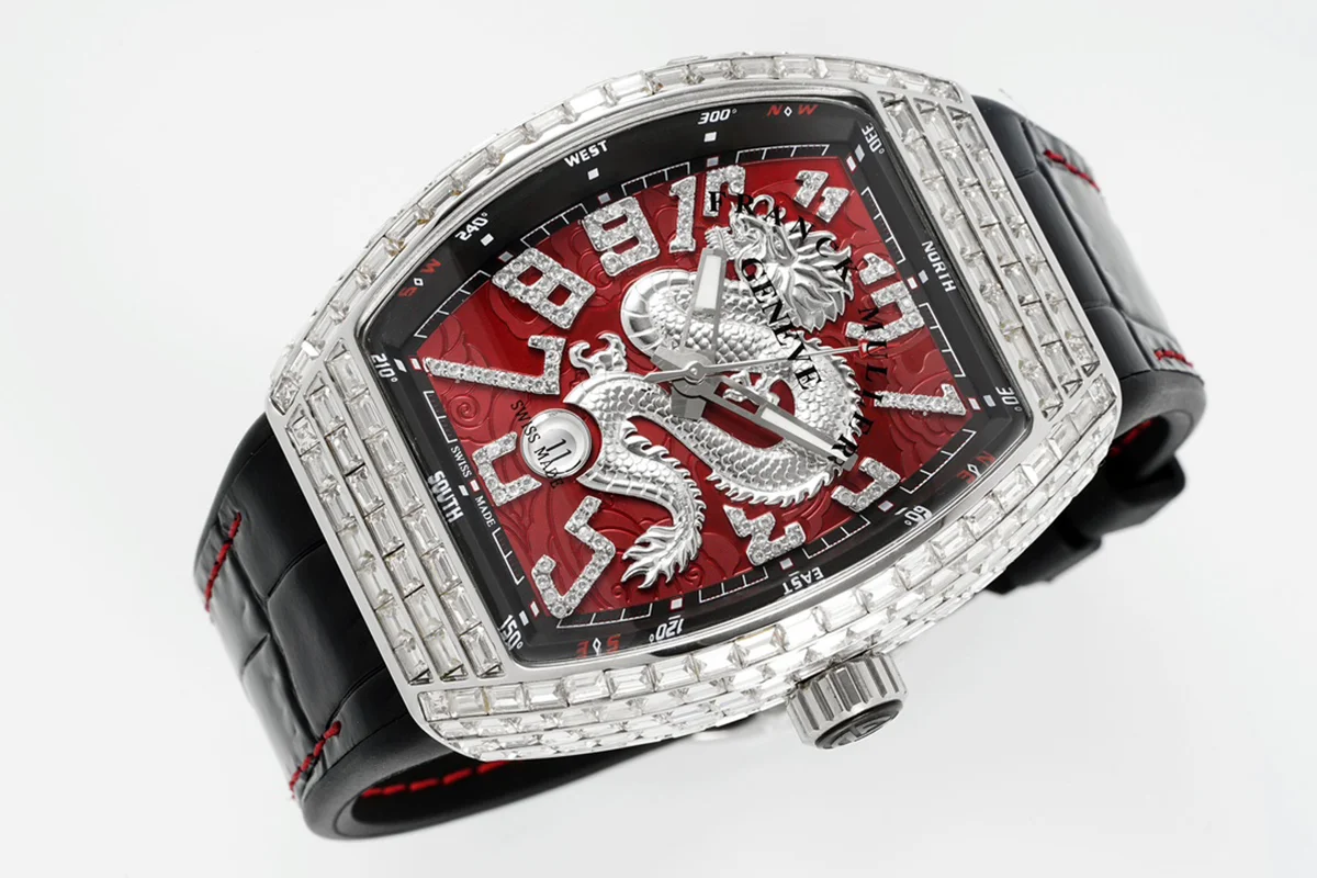 Vanguard Yachting Dragon V45YT Red Dial with Baguette Diamond Bezel