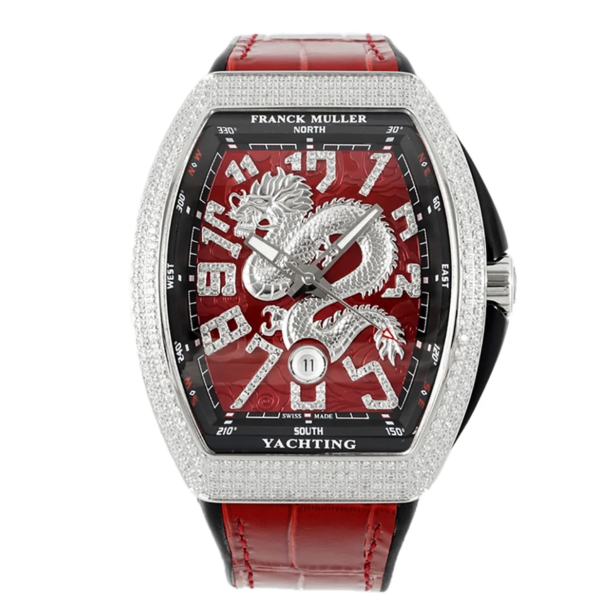 Vanguard Yachting Dragon V45YT Red Dial with Diamond Bezel on Red Leather Strap