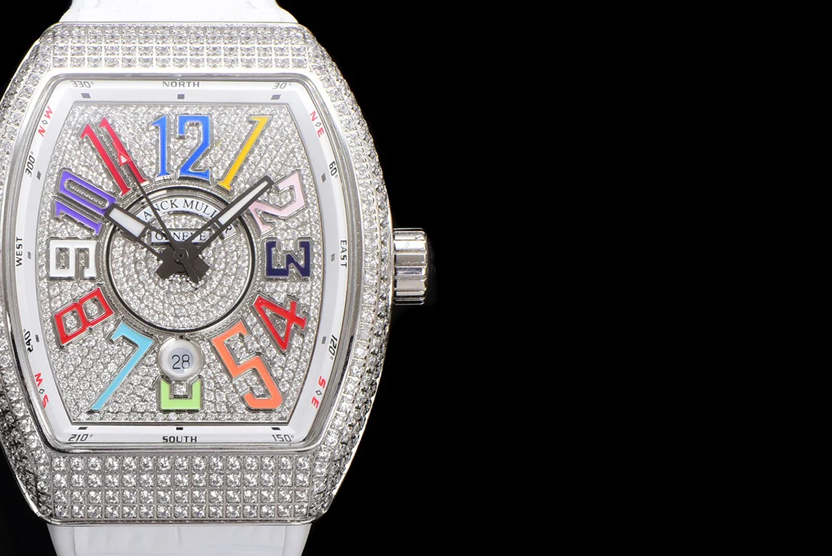 Vanguard Yachting White Dial V45 with Colourful Markers and Diamond Bezel