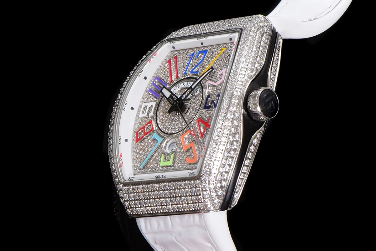 Vanguard Yachting White Dial V45 with Colourful Markers and Diamond Bezel